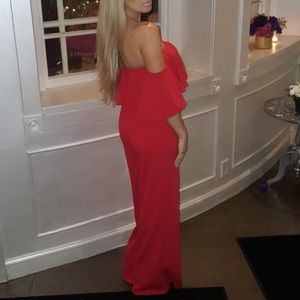 Red off shoulder jumpsuit